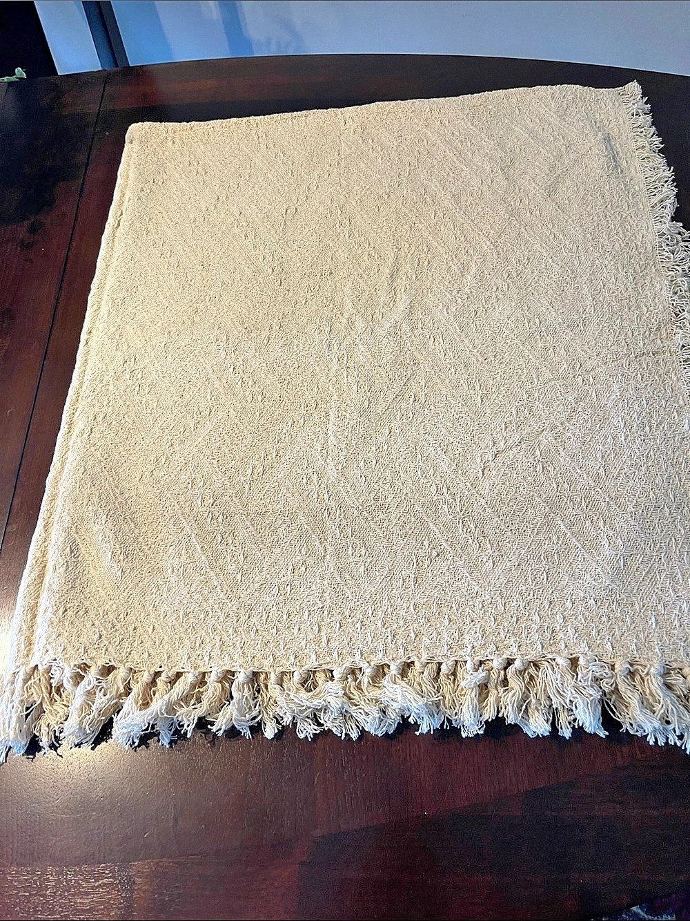 Cotton Woven Throw Blanket in Cream